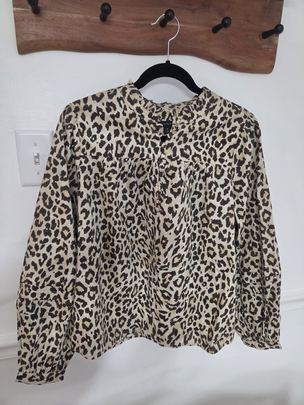 J. Crew Leopard Print Long Sleeve Blouse - Beige, Brown, Black